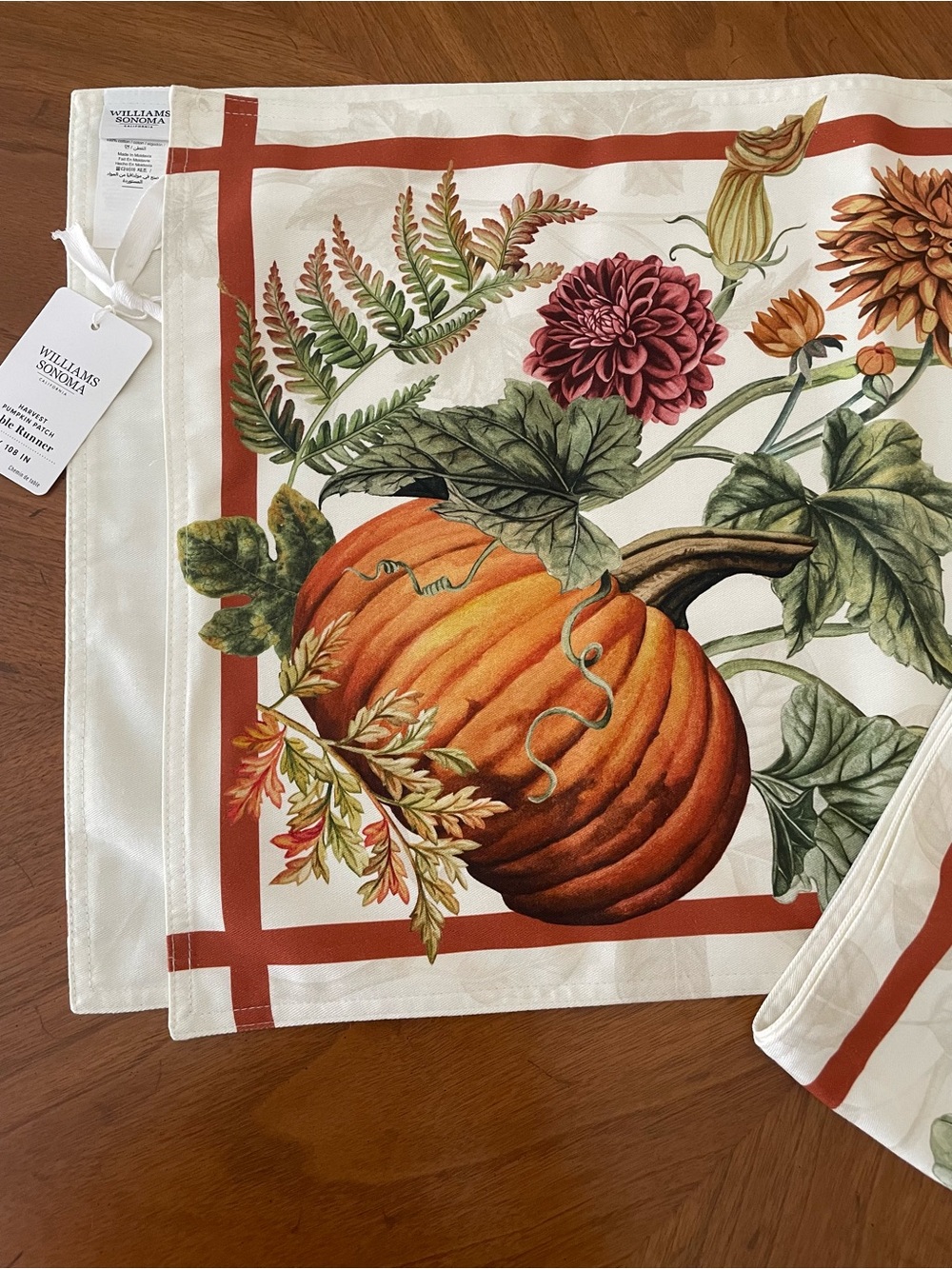 NWT Williams Sonoma Harvest Pumpkin Patch Table Runner 16" x 108" Fall Print - Picture 5 of 12